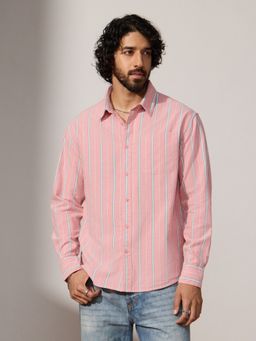 The Souled Store - Striped Shirt: Salmon Men Relaxed Shirt