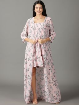 SHOWOFF - Womens Printed Square Neck Pink Mini Dress (Set of 2)