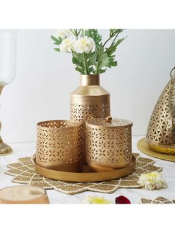 HomeTown - Nelumbra Metal Decor Gift Set In Gold Colour (Set of 4)