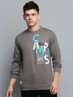 SHOWOFF - Mens Round Neck Printed Grey Pullover Sweatshirt
