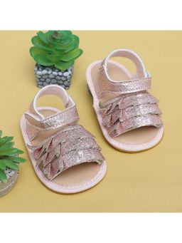 Baby Moo - Pink Frilly Glitter Partywear Velcro Straps Anti-Skid Sandals