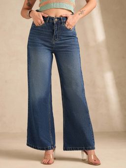 Outzidr - Blue Solid Straight Jeans
