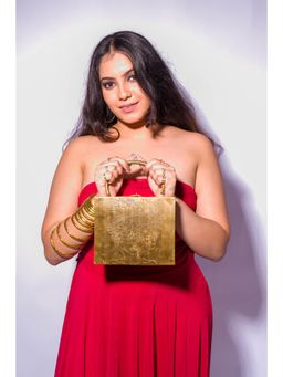 Tash Bags - Square Chic Diva Brass Sling Bag With Detachable Strap