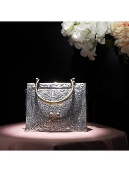 Tash Bags - Hammered Chic Triangle Brass Silver Finish Sling Bag With Detachable Strap