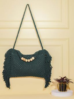 Tash Bags - Fringed Boho Macrame Bottle Green Handbag