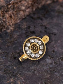OOMPH - Antique Gold Stones and Pearls Ethnic Traditional NoseRing / Nose Pin