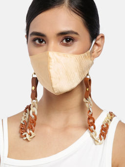 Blueberry - Golden Reusable 2-Ply Satin Face Mask With White Pearl Chain