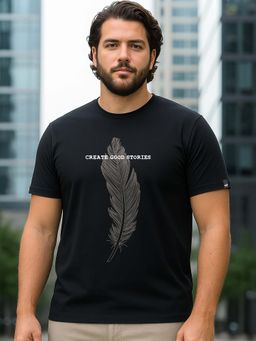 Bewakoof - Men's Black Create Good Stories Graphic Printed Plus Size T-shirt