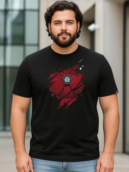 Bewakoof - Official Marvel Men's Black Iron Man of War Graphic Printed Plus Size T-shirt