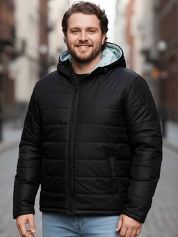 Bewakoof - Men's Black Green & Black Reversible Plus Size Oversized Puffer Jacket