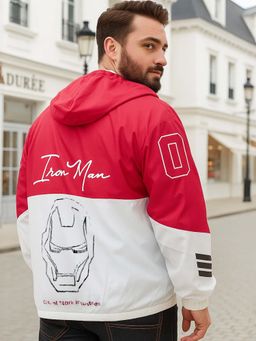 Bewakoof - Air 1.0 Marvel Men's White & Red Graphic Printed Oversized Plus Size Windcheater Jacket