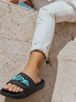 Bewakoof - Men Black Blaze Mode Printed Velcro Sliders