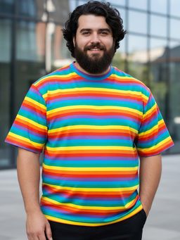 Bewakoof - Men's Pride Multicolor Striped Loose Fit Plus Size T-shirt