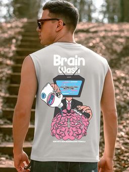 Bewakoof - Men's Grey Brain Wash Graphic Printed Boxy Fit Vest