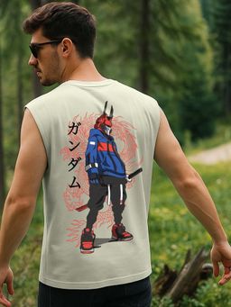 Bewakoof - Men's Fog Green Cyber Samurai Graphic Printed Boxy Fit Vest