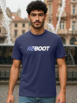 Bewakoof - Men Navy Blue Reboot Graphic Printed T-Shirt