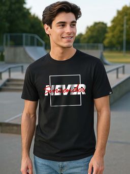 Bewakoof - Men Jet Black Never Surrender Graphic Printed T-Shirt