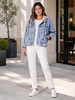 MISS MOSA BY AKANKSHA - Athena Denim Blue Jacket with Hoodie Cap