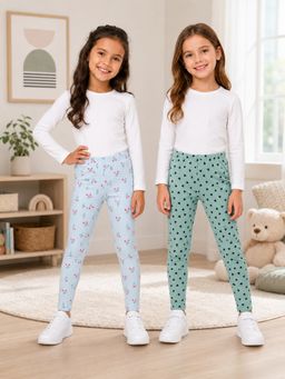 Orange Sugar - Girls Printed Cotton Lycra Stretchable Leggings (Pack of 2)