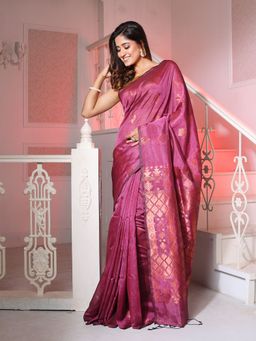 CHARUKRITI - Purple Silk Matka Handwoven Saree with Texture Designs with Unstitched Blouse