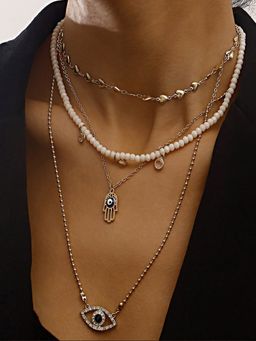 Jewels Galaxy - Jewellery For Women Gold Plated Gold-Toned Evil Eye and Buddha Hand Layered Necklace