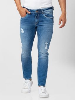 Spykar - Men Mid Blue Cotton Slim Fit Tapered Length Jeans (Kano)