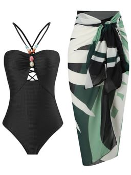 Addery - Black Beaded Monokini (Set of 2)