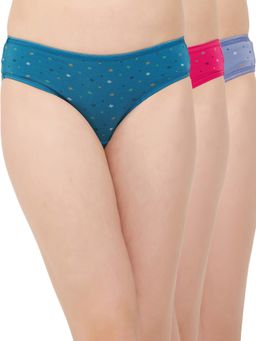 Clovia - Cotton Spandex Low waist Outer Elastic Bikini Panty (Pack of 3)