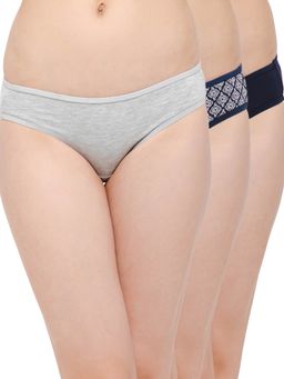 Clovia - Cotton Spandex Low waist Outer Elastic Bikini Panty (Pack of 3)