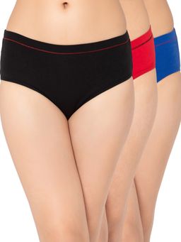 Clovia - Cotton Spandex Medium waist Outer Elastic Hipster Panty (Pack of 3)