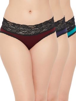 Clovia - Cotton Spandex Medium waist Outer Elastic Hipster Panty (Pack of 3)