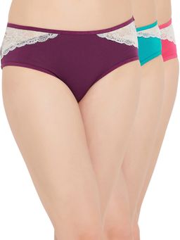 Clovia - Cotton Spandex Medium waist Outer Elastic Hipster Panty (Pack of 3)