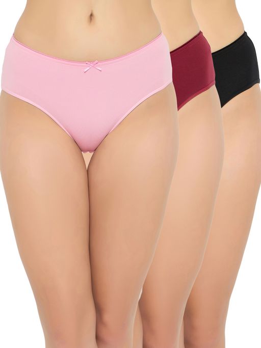 Clovia Cotton Spandex Medium waist Outer Elastic Hipster Panty (Pack of 3)