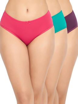 Clovia - Cotton Spandex Medium waist Outer Elastic Hipster Panty (Pack of 3)