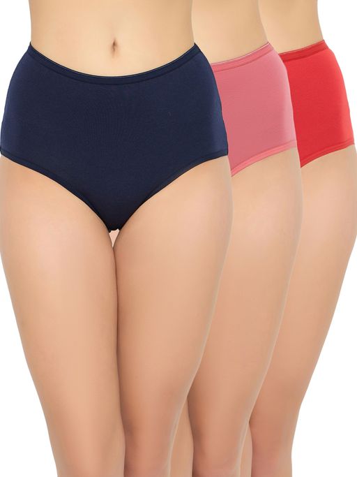 Clovia Cotton Spandex High waist Outer Elastic Hipster Panty (Pack of 3)