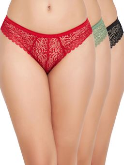 Clovia - Lace Low waist Outer Elastic Bikini Panty (Pack of 3)