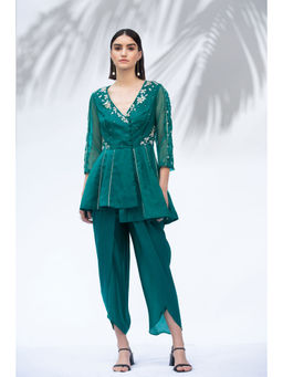 MANDIRA WIRK - Emerald Green Tunic With Dhoti (Set Of 2)