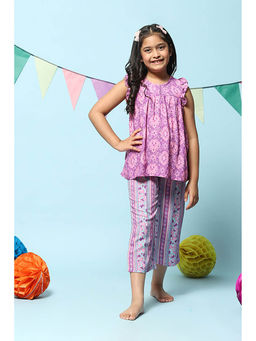 Biba - Girls Rayon Purple Night Suit (Set of 2)