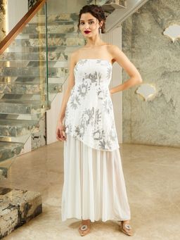 AAREIN - Women White Mesh Maxi Dress