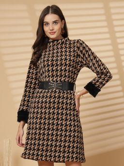 Juelle - Women Printed Woollen Jumper Knee Length Dress