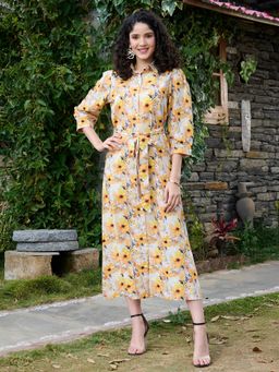 Tandul - Women Yellow Floral Printed Midi Dress