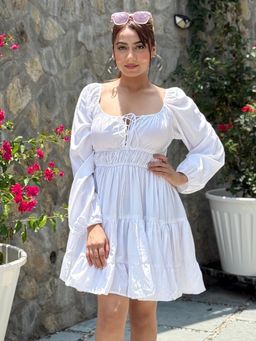 Tandul - Women White Solid Flared Mini Dress