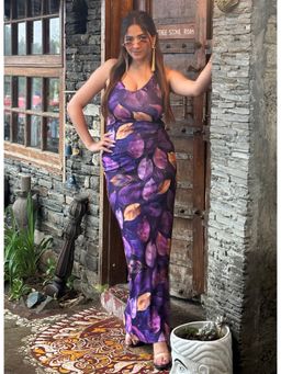 Tandul - Women Multi-Color Printed Bodycon Shoulder Straps Maxi Dress