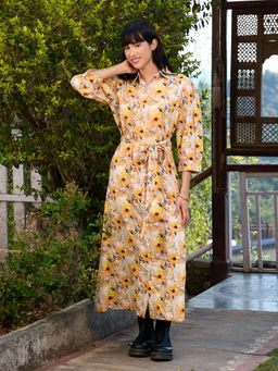 Tandul - Women Yellow Floral Printed Maxi Dress