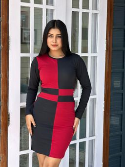 Tandul - Women Stunning Red Color Block Mini Dress