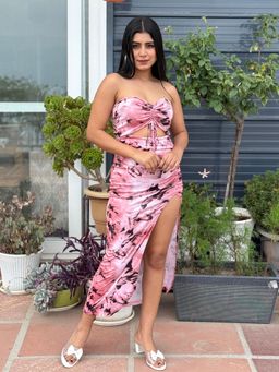 Tandul - Women Bodycon Peach Midi Dress