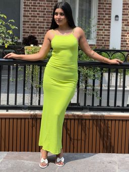 Tandul - Women Solid Neon Green Maxi Dress