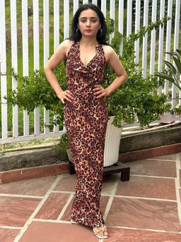 Tandul - Women Animal Printed Bodycon Maxi Dress