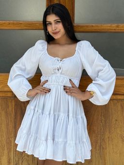 Tandul - Women White Solid Flared Mini Dress