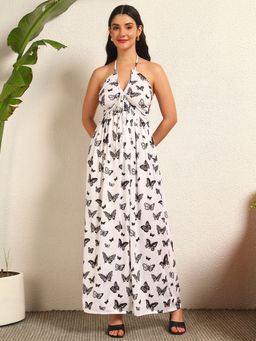 Tandul - Women Stunning White Butterfly Print Maxi Dress